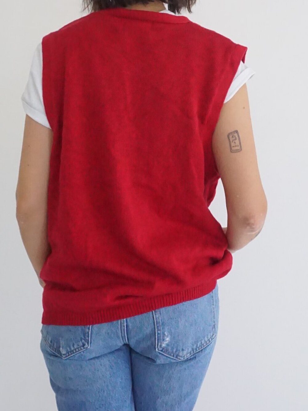 Vintage Sag Harbor Red Argyle Diamond Button V Neck Ribbed Knit Sweater Vest L - Picture 2 of 9